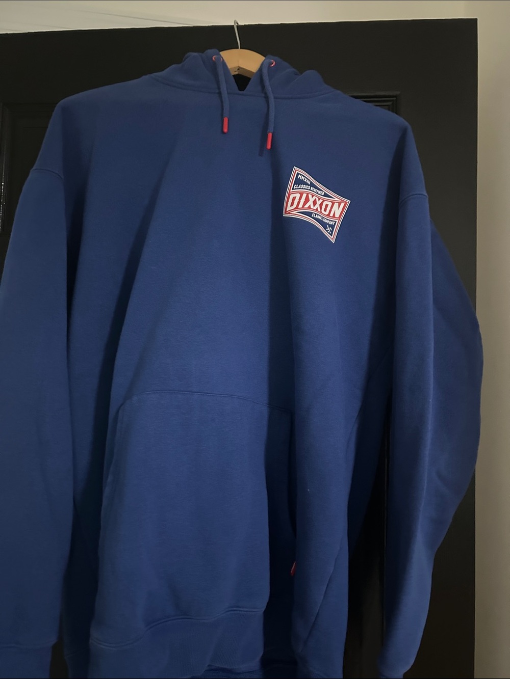DIXXON Blue Pullover Hoodie with Contrast Red Accents